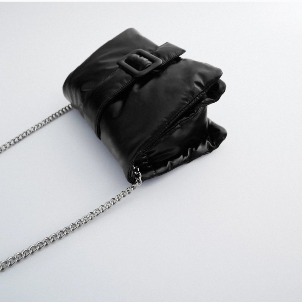 NEW Zara Black Quilted Buckle Puffer Crossbody Bag